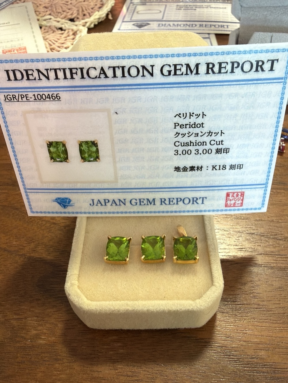 Peridot Cushion-Cut Stud Earrings in Gold - Green- Japan Gold